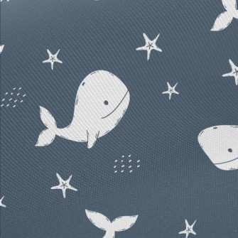 White Hand Drawn Whale Twill