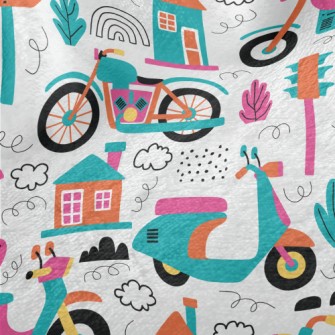 Bright Cartoon Motorcycle Minky