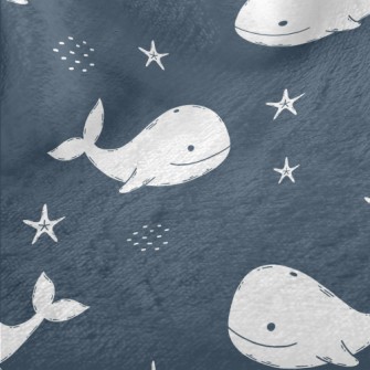 White Hand Drawn Whale Minky