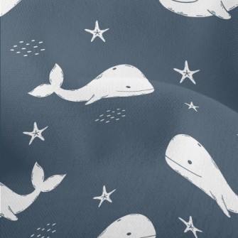 White Hand Drawn Whale Lightweight Performance Linen