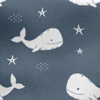 White Hand Drawn Whale Jersey Backed Fleece