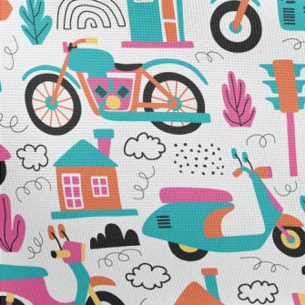 Bright Cartoon Motorcycle Pongee