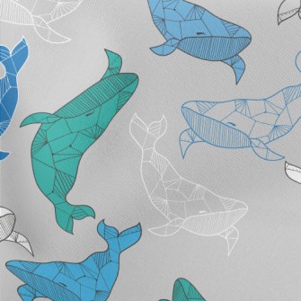 Artistic Hand Drawn Whale Lightweight Cotton Poplin