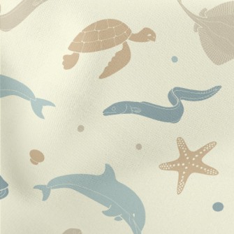 Marine Life Silhouettes Lightweight Cotton Poplin
