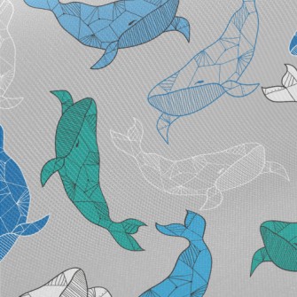 Artistic Hand Drawn Whale Midweight Cotton Poplin