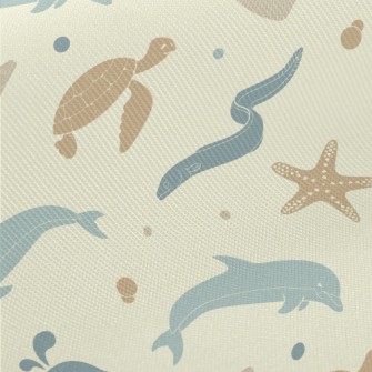 Marine Life Silhouettes Midweight Cotton Poplin