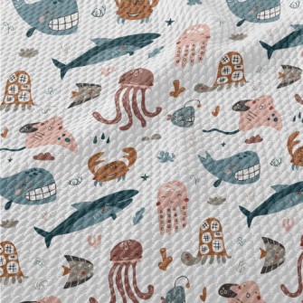 Smiley Underwater Creature Gra Birdseye Piqué