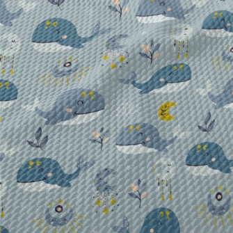 Hand Drawn Moon And Whale Birdseye Piqué