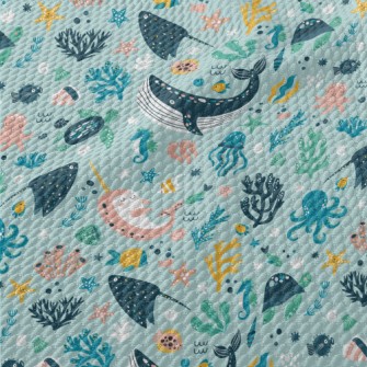 Colorful Underwater World Birdseye Piqué
