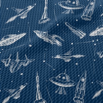 Hand Drawn Rocket And Flying S Birdseye Piqué