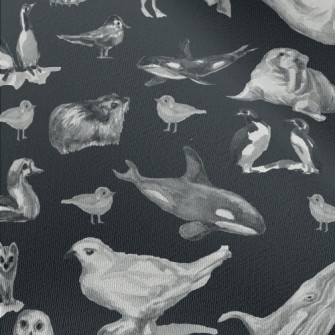 Watercolor Hand Drawn Birds Chiffon