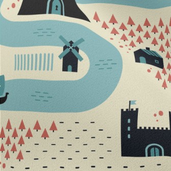Cartoon Medieval Village Chiffon