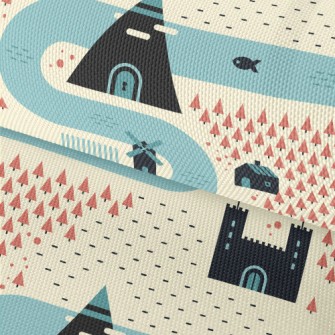 Cartoon Medieval Village Waterproof Oxford