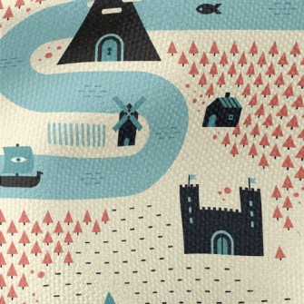 Cartoon Medieval Village Waterproof Canvas