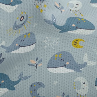 Hand Drawn Moon And Whale Athletic Mesh Flat Back