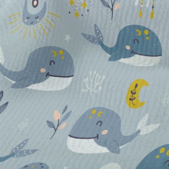 Hand Drawn Moon And Whale Terry