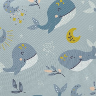 Hand Drawn Moon And Whale Twill