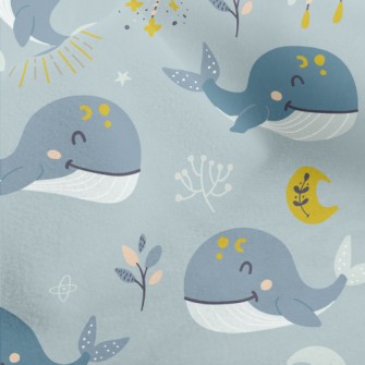 Hand Drawn Moon And Whale Micro Fleece