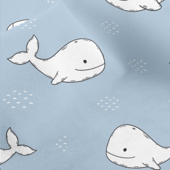 Smiling Hand Drawn White Whale Micro Fleece