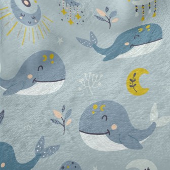 Hand Drawn Moon And Whale Minky