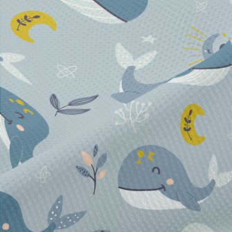Hand Drawn Moon And Whale Piqué