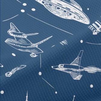Hand Drawn Rocket And Flying S Piqué