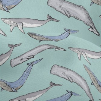 Hand Drawn Whale Family Lightweight Performance Linen