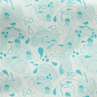 Marine Life Illustrations Jersey Backed Fleece