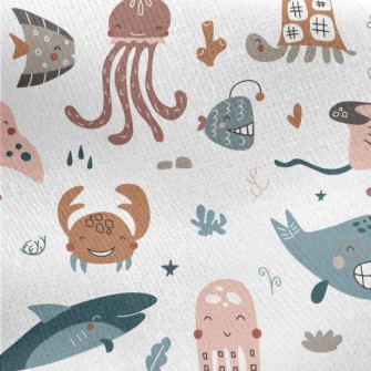 Smiley Underwater Creature Gra Jersey Backed Fleece