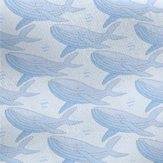 Cartoon Gentle Blue Whale Jersey Backed Fleece