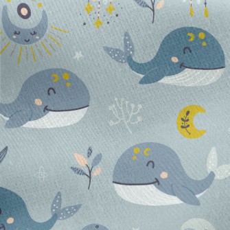 Hand Drawn Moon And Whale Jersey Backed Fleece