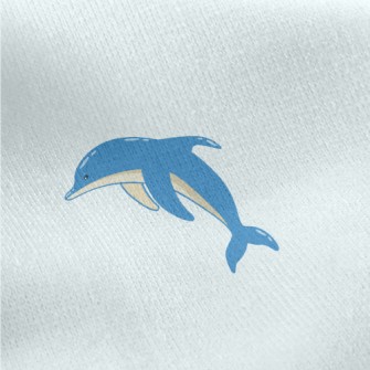 Cartoon Blue Dolphin Jersey Backed Fleece