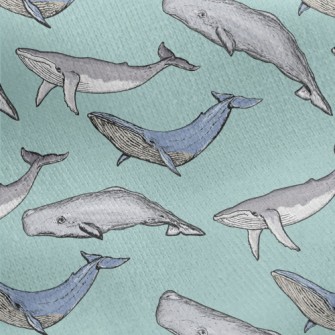 Hand Drawn Whale Family Jersey Backed Fleece