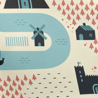 Cartoon Medieval Village Pongee
