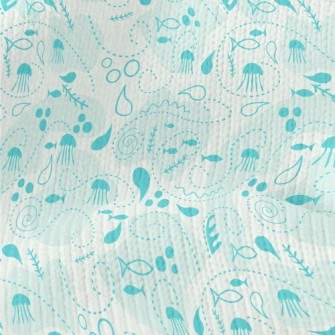 Marine Life Illustrations Stretch Jersey