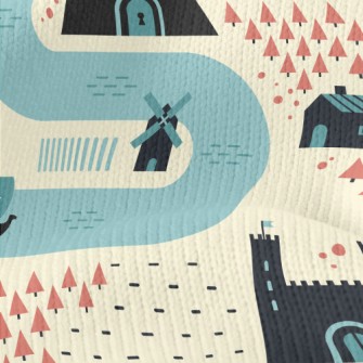 Cartoon Medieval Village Stretch Jersey