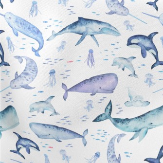 Watercolor Hand Drawn Marine L Lightweight Cotton Poplin