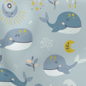 Hand Drawn Moon And Whale Lightweight Cotton Poplin