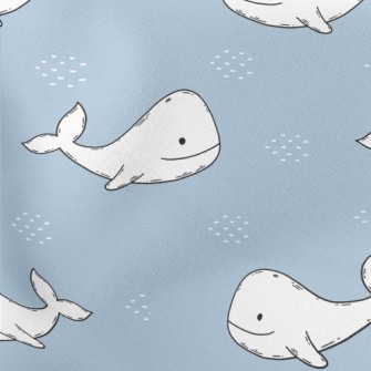 Smiling Hand Drawn White Whale Lightweight Cotton Poplin