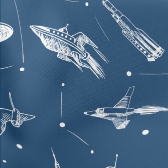 Hand Drawn Rocket And Flying S Lightweight Cotton Poplin