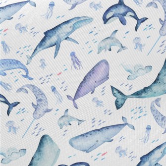 Watercolor Hand Drawn Marine L Midweight Cotton Poplin