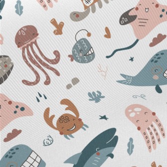 Smiley Underwater Creature Gra Midweight Cotton Poplin