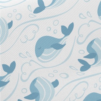 Cute Waves And Whales Midweight Cotton Poplin