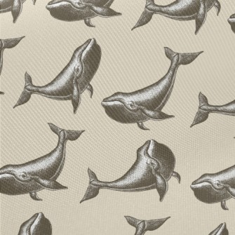 Hand Drawn Realistic Whale Midweight Cotton Poplin