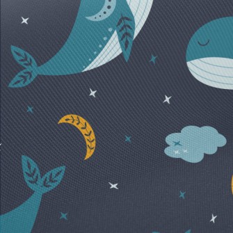 Starry Sky And Blue Whale Midweight Cotton Poplin
