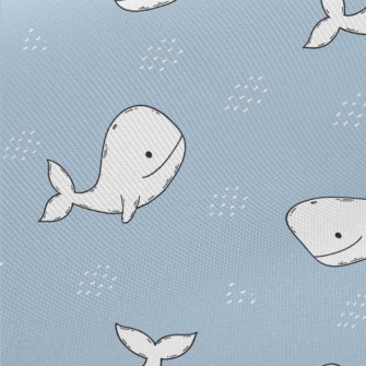 Smiling Hand Drawn White Whale Midweight Cotton Poplin