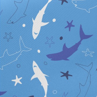 Cartoon Shark Silhouette Midweight Cotton Poplin
