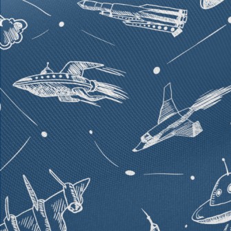 Hand Drawn Rocket And Flying S Midweight Cotton Poplin