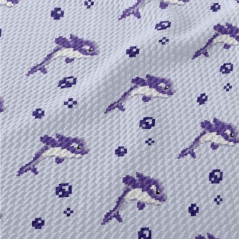 Pixel Style Purple Dolphin Birdseye Piqué