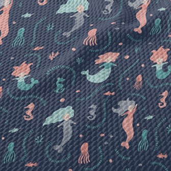 Cute Mermaid Under The Sea Birdseye Piqué